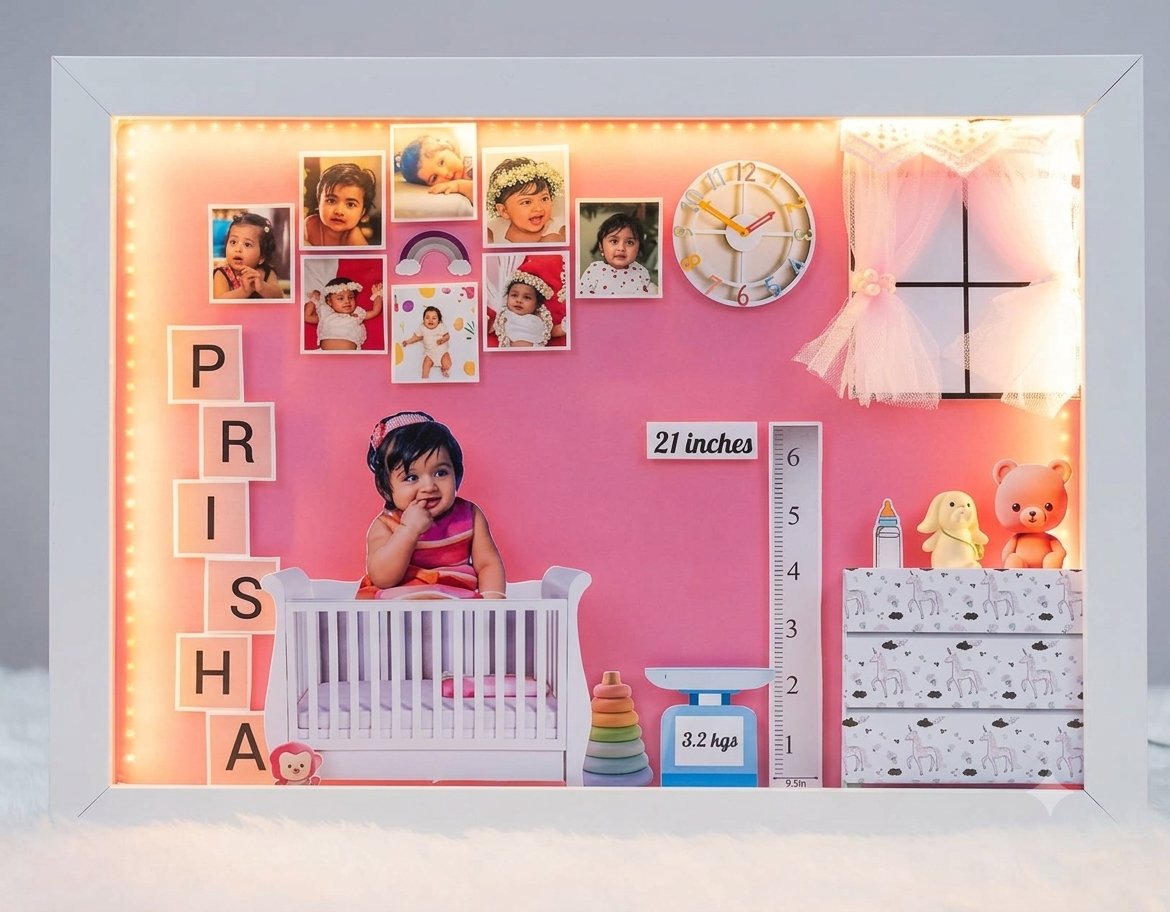 Personalized 3D LED Baby Birth Announcement Shadow Box Frame