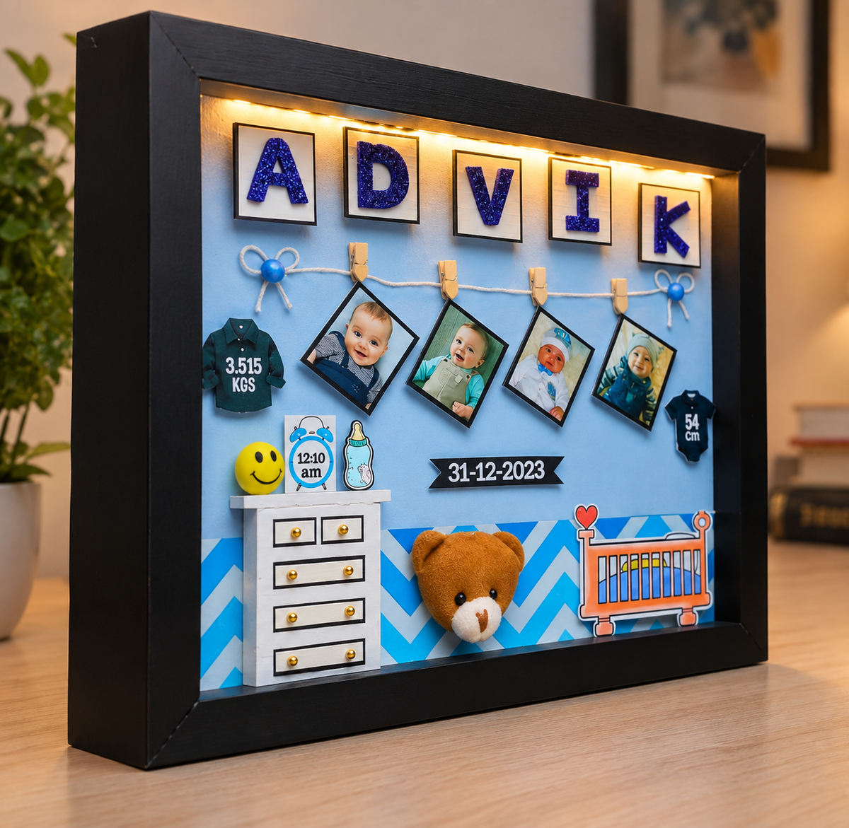 Personalized 3D LED Baby Birth Announcement Shadow Box Frame