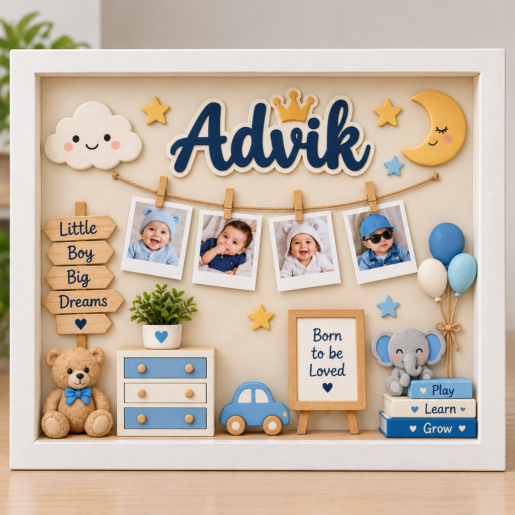 Personalized 3D LED Baby Birth Announcement Shadow Box Frame