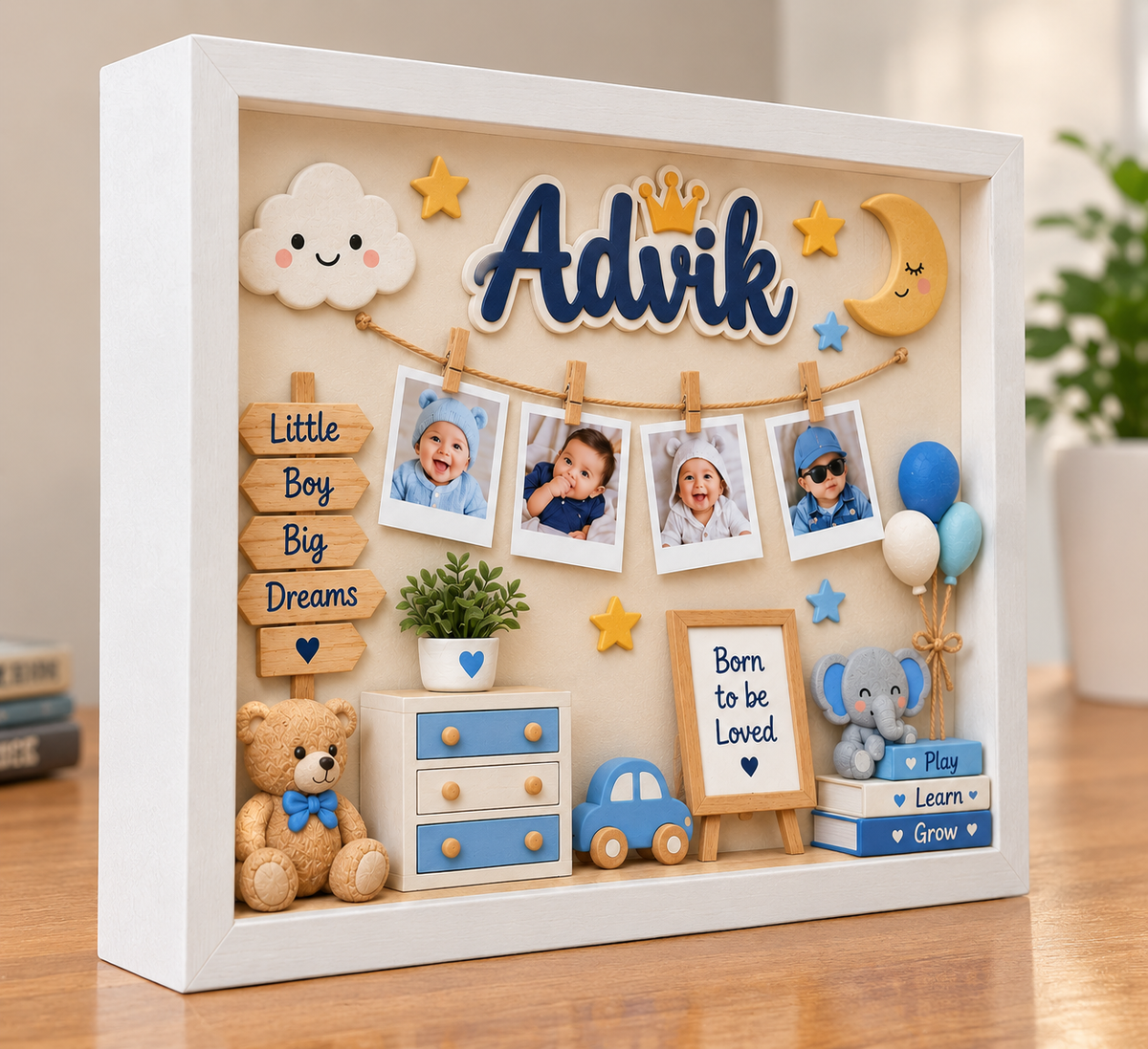 Personalized 3D LED Baby Birth Announcement Shadow Box Frame