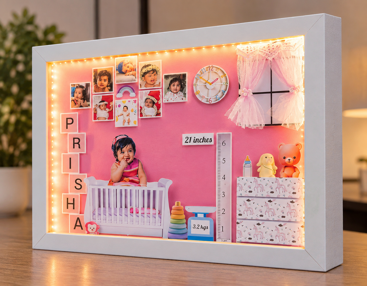 Personalized 3D LED Baby Birth Announcement Shadow Box Frame