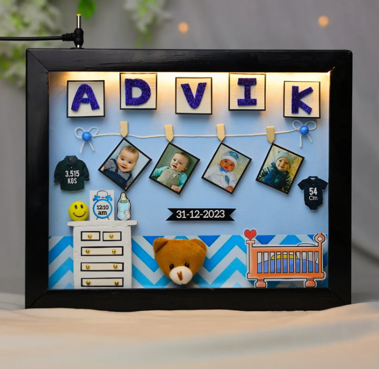 Personalized 3D LED Baby Birth Announcement Shadow Box Frame
